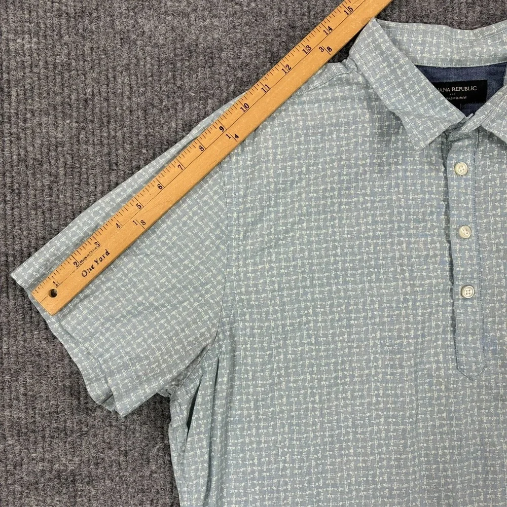 Banana Republic Soft Wash Slim Fit Short Sleeve Button Shirt Mens Large Blue